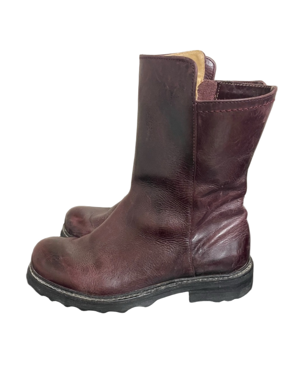 John Fluevog Bing Burgundy Leather Mid-Calf Boots Size 8 - Picture 3 of 7